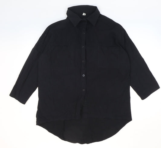 Shangyu Womens Black Polyester Basic Button-Up Size 12 Collared