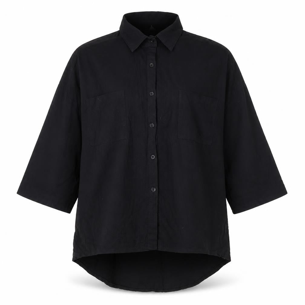 Shangyu Womens Black Polyester Basic Button-Up Size 12 Collared