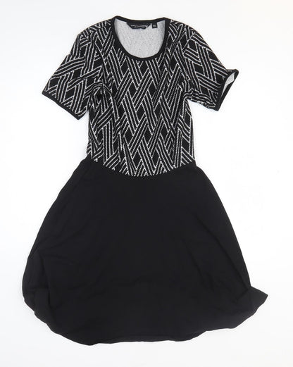 Dorothy Perkins Womens Black Argyle/Diamond Polyester Fit & Flare Size 8 Round Neck Pullover