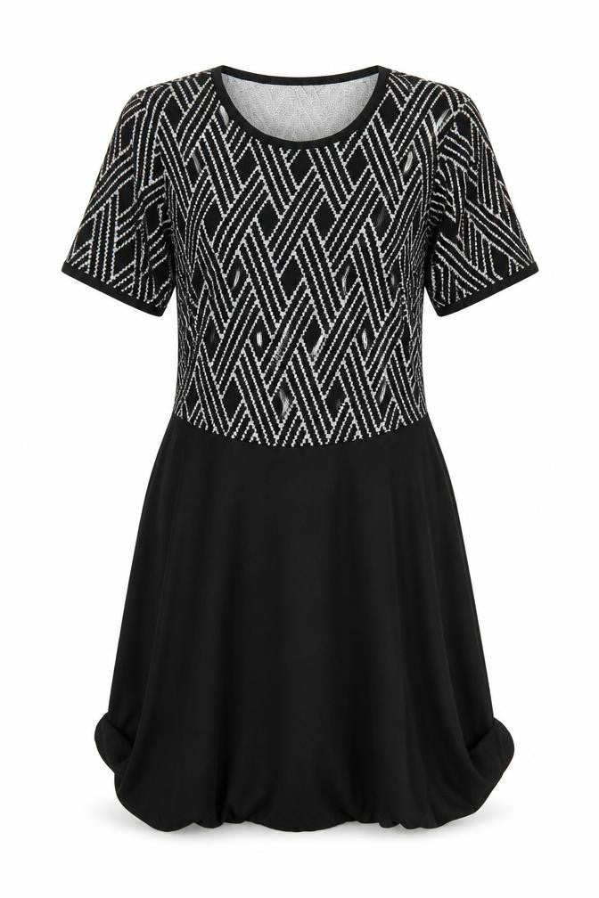 Dorothy Perkins Womens Black Argyle/Diamond Polyester Fit & Flare Size 8 Round Neck Pullover