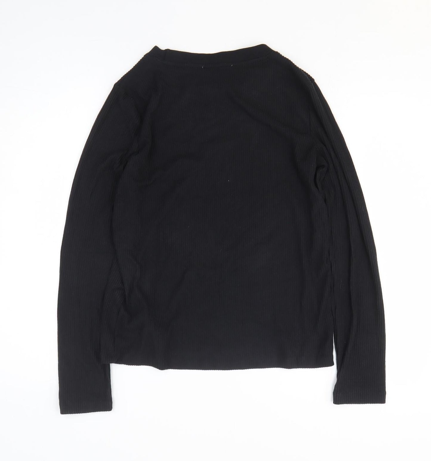 Zara Womens Black Polyester Basic T-Shirt Size S Round Neck