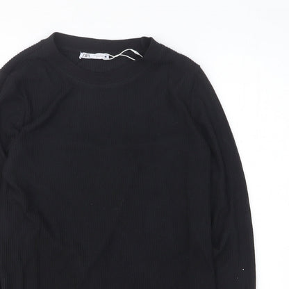 Zara Womens Black Polyester Basic T-Shirt Size S Round Neck