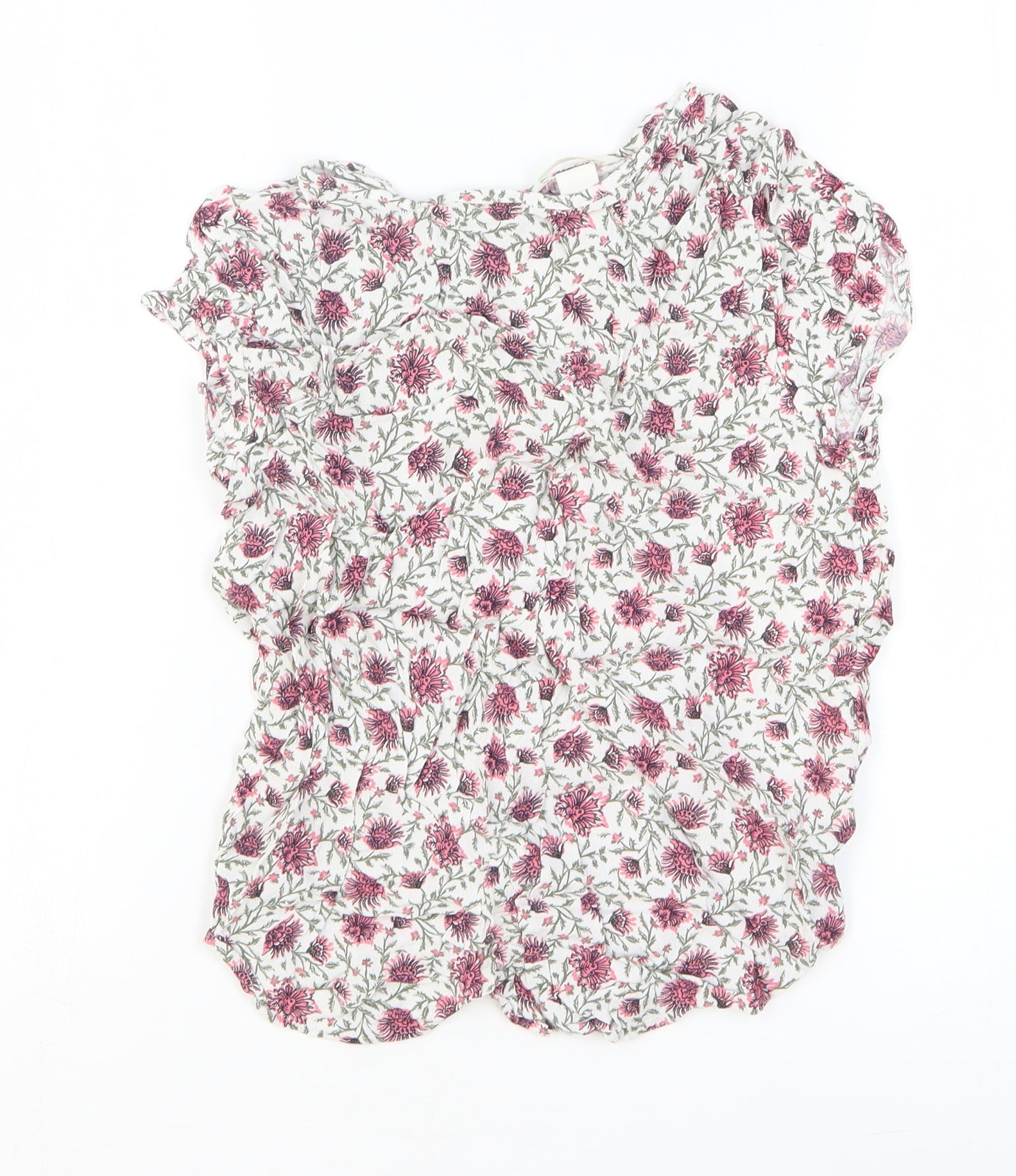 H&M Womens Multicoloured Floral Viscose Basic Blouse Size 8 Scoop Neck