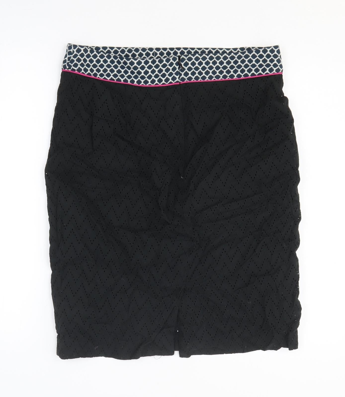 Clements Ribeiro Womens Black Cotton Straight & Pencil Skirt Size 14 Zip