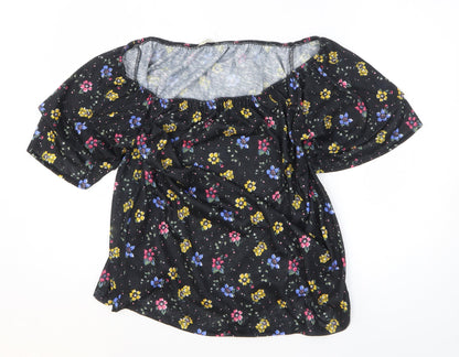 Preloved Papaya Womens Black Floral Polyester Basic Size 18 Off the Shoulder - Front