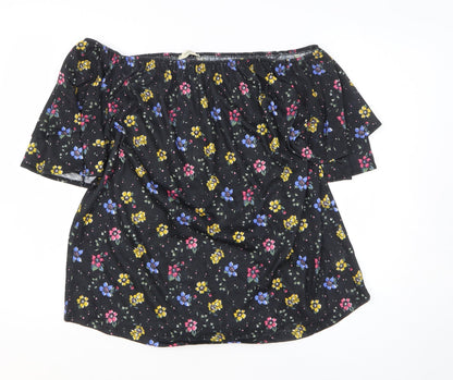 Preloved Papaya Womens Black Floral Polyester Basic Size 18 Off the Shoulder - Back