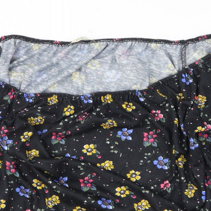 Preloved Papaya Womens Black Floral Polyester Basic Size 18 Off the Shoulder - Detail