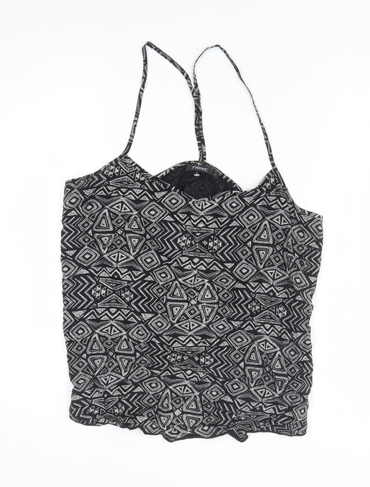 NEXT Womens Black Geometric Viscose Basic T-Shirt Size 12 Off the Shoulder