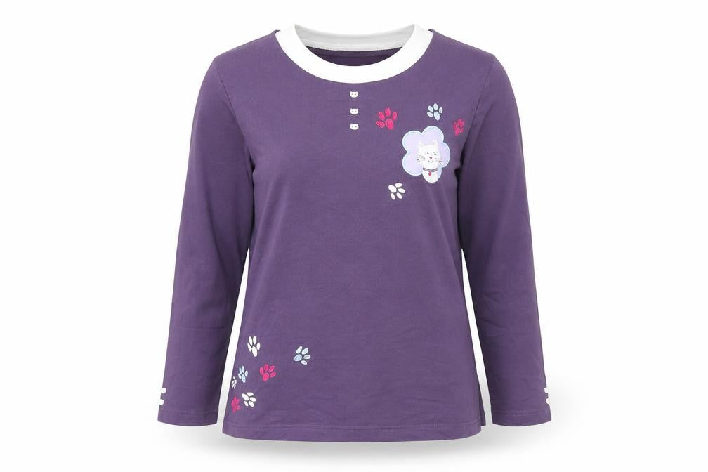 Damart Womens Purple Geometric Cotton Pullover Sweatshirt Size S Pullover - Cat print