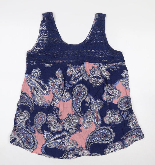 Principles Womens Blue Paisley Viscose Basic Tank Size 12 Scoop Neck