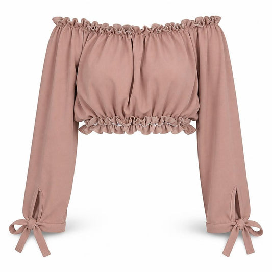New Look Womens Pink Polyester Cropped Blouse Size 10 Off the Shoulder