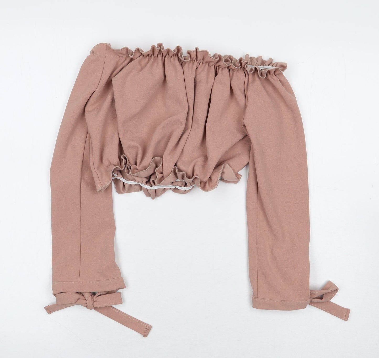 New Look Womens Pink Polyester Cropped Blouse Size 10 Off the Shoulder