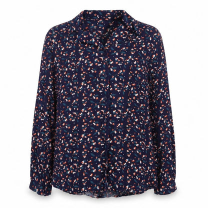Preworn Womens Blue Floral Viscose Basic Button-Up Size M Collared