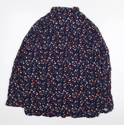 Preworn Womens Blue Floral Viscose Basic Button-Up Size M Collared