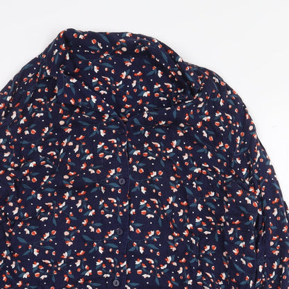 Preworn Womens Blue Floral Viscose Basic Button-Up Size M Collared