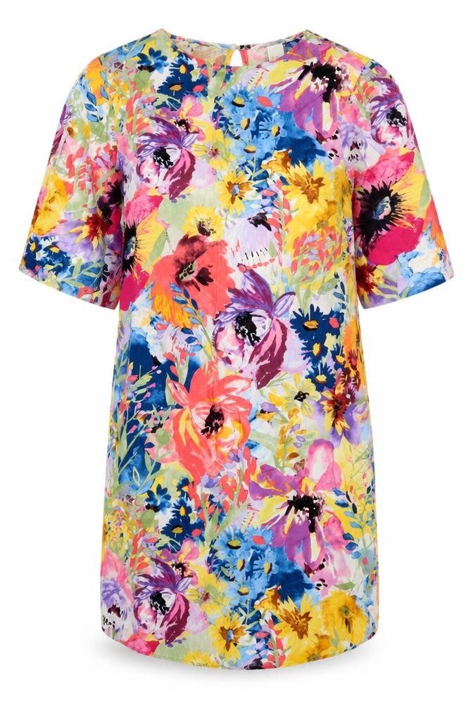 H&M Womens Multicoloured Floral Viscose Sheath Size 8 Boat Neck Button