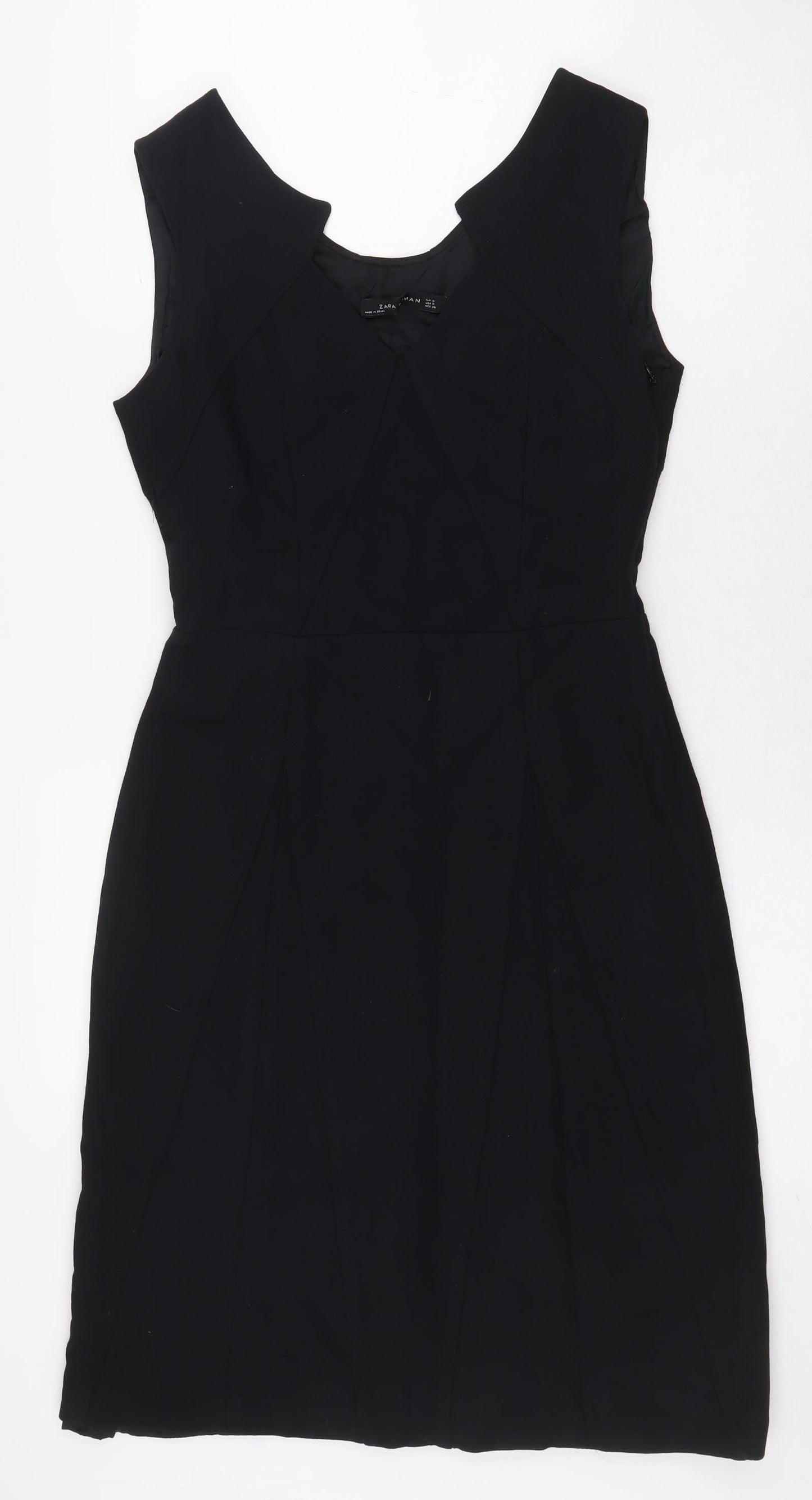 Zara Womens Black Cotton A-Line Size S V-Neck Zip
