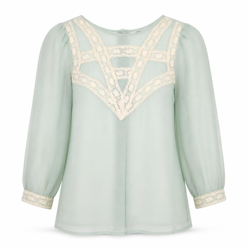 Topshop Womens Green Polyester Basic Blouse Size 6 Boat Neck - Lace Detail