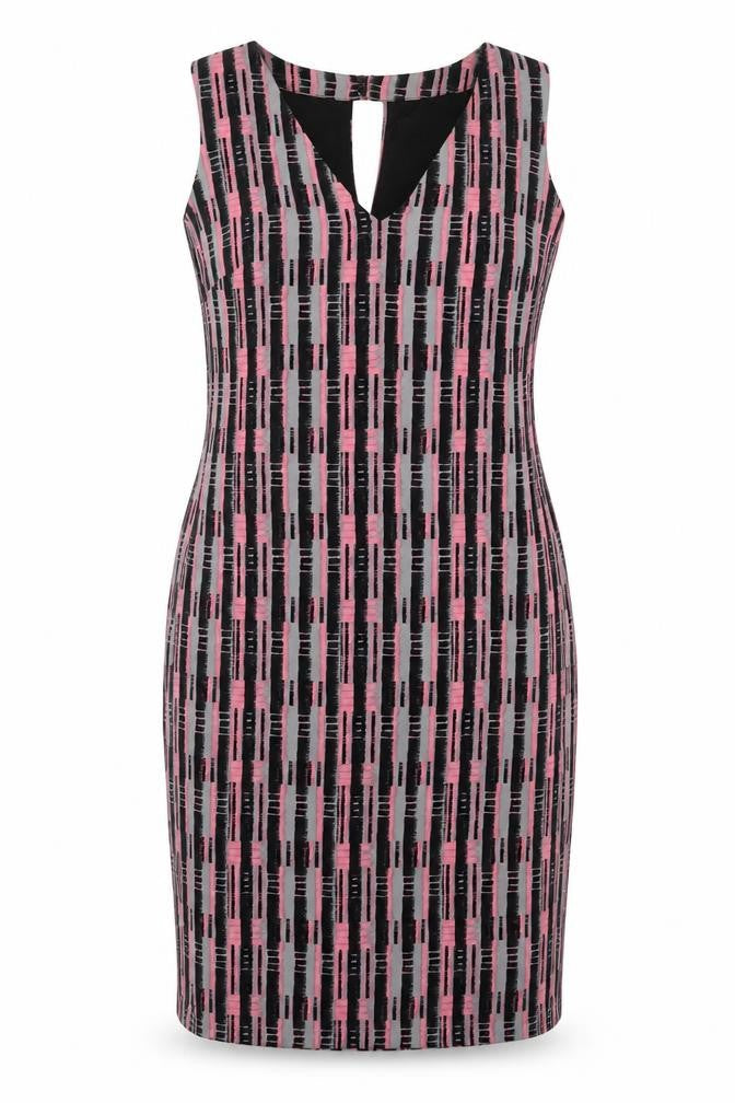 NEXT Womens Multicoloured Geometric Polyester Pencil Dress Size 10 V-Neck Zip