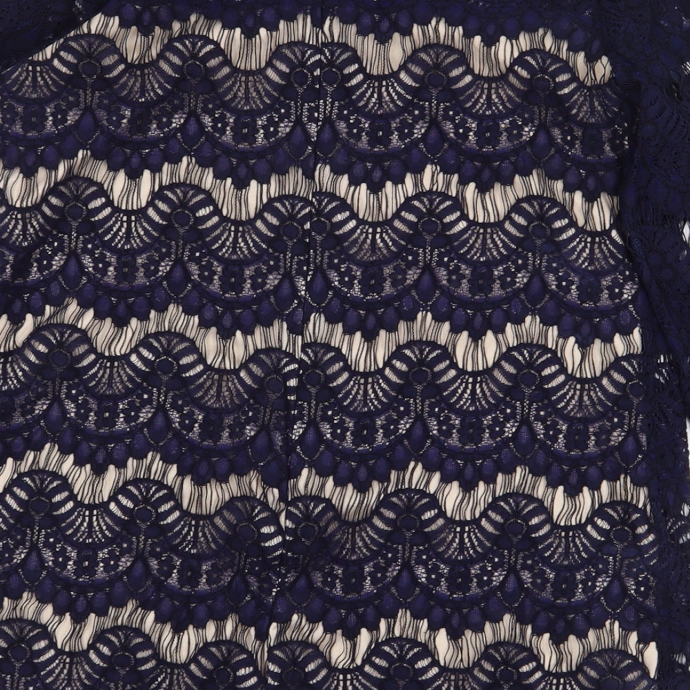 Wallis Womens Blue Geometric Cotton Basic Blouse Size 16 Boat Neck - Lace Detail