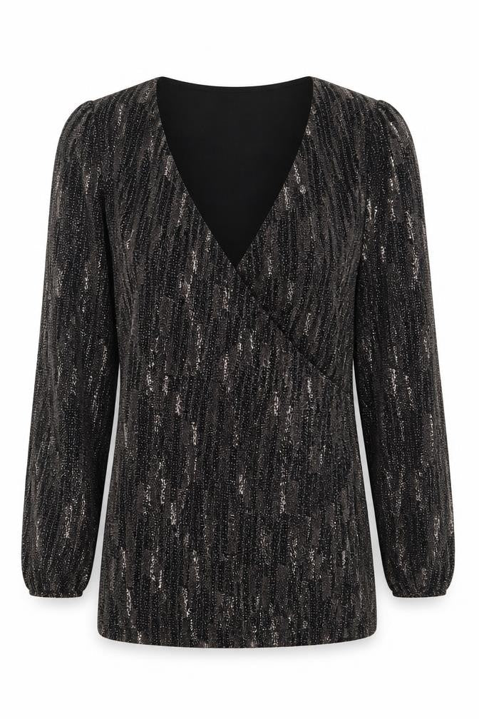 Principles Womens Brown Geometric Nylon Basic Blouse Size 10 V-Neck