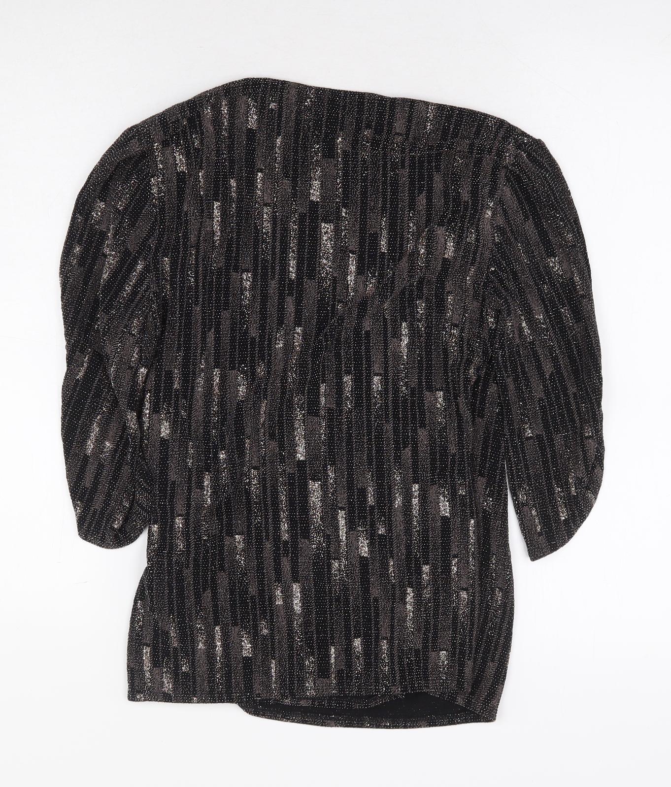 Principles Womens Brown Geometric Nylon Basic Blouse Size 10 V-Neck