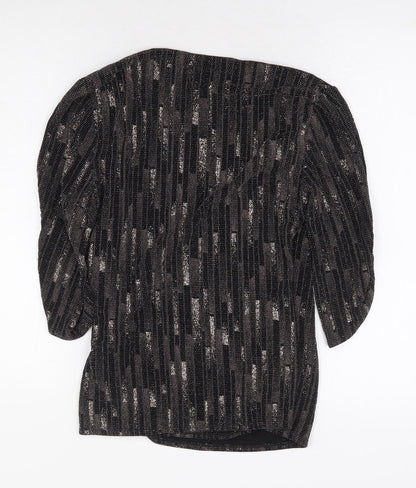 Principles Womens Brown Geometric Nylon Basic Blouse Size 10 V-Neck