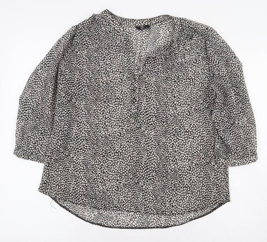 M&Co Womens Grey Animal Print Polyester Basic Blouse Size 14 V-Neck