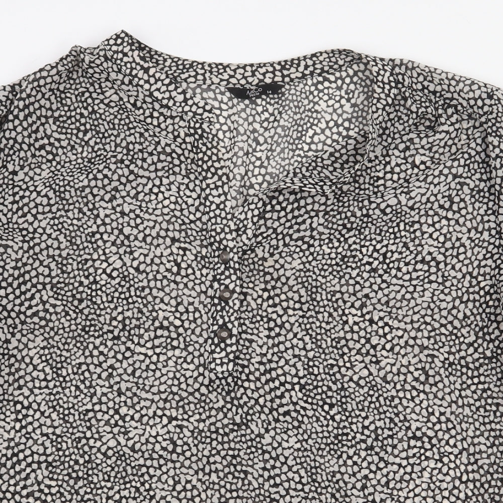 M&Co Womens Grey Animal Print Polyester Basic Blouse Size 14 V-Neck