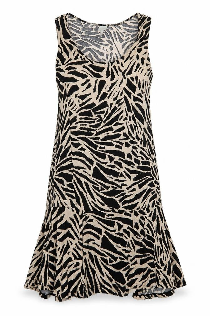 H&M Womens Black Animal Print Viscose Tank Dress Size S Scoop Neck Pullover