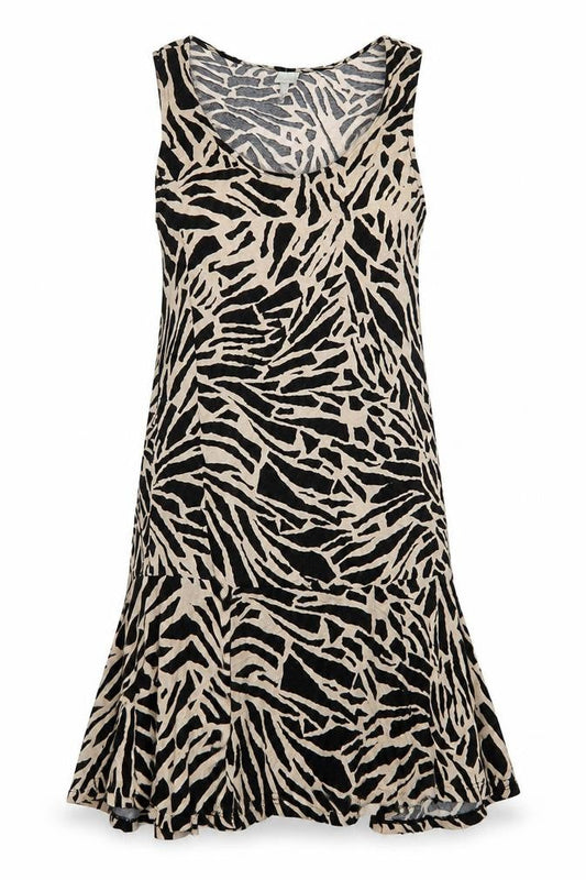 H&M Womens Black Animal Print Viscose Tank Dress Size S Scoop Neck Pullover