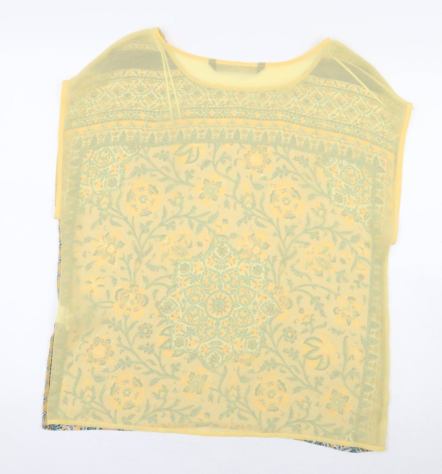 Zara Womens Yellow Geometric Polyester Basic Blouse Size M Boat Neck
