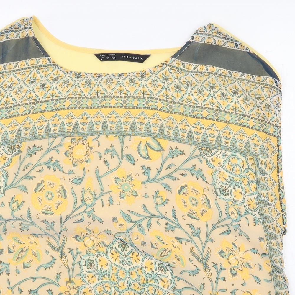 Zara Womens Yellow Geometric Polyester Basic Blouse Size M Boat Neck