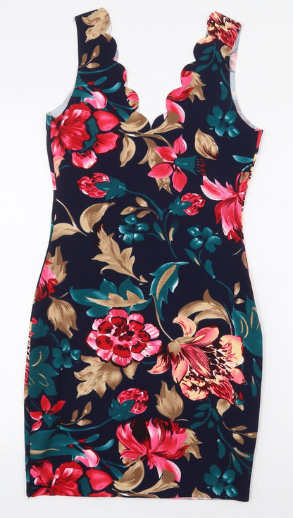 SHEIN Womens Multicoloured Floral Polyester Mini Size XS V-Neck Pullover