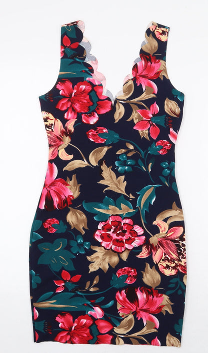 SHEIN Womens Multicoloured Floral Polyester Mini Size XS V-Neck Pullover