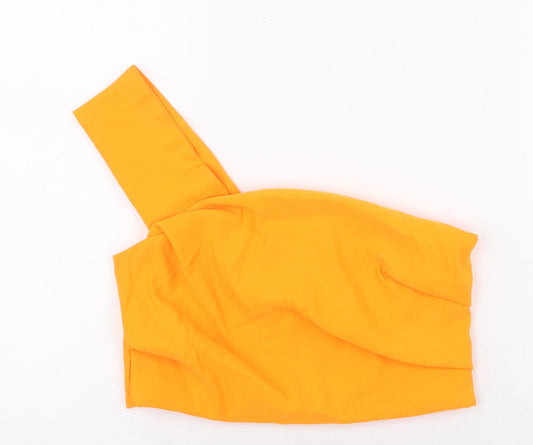 Zara Womens Orange Polyester Cropped Blouse Size M Off the Shoulder - One Strap