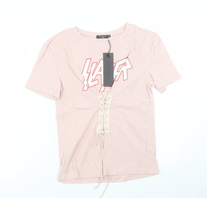 eight Womens Pink Cotton Basic T-Shirt Size S Crew Neck
