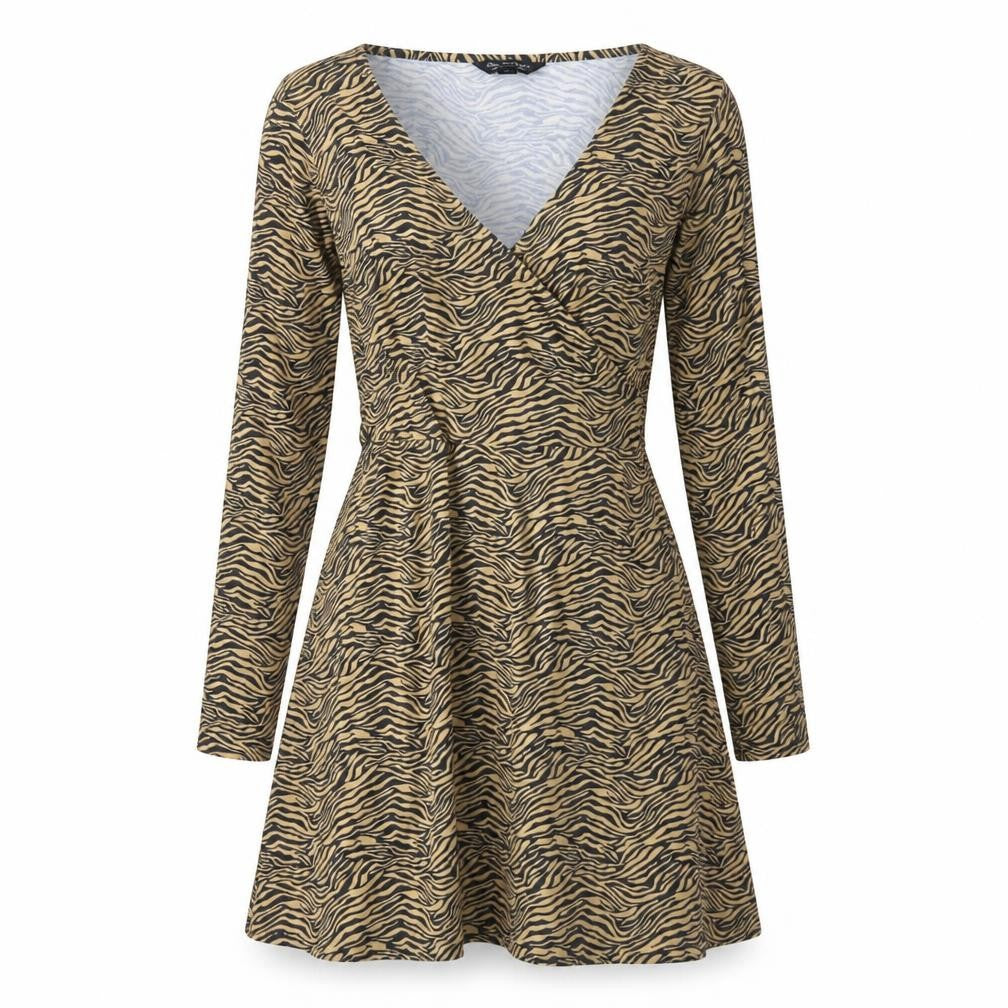 Miss Selfridge Womens Brown Animal Print Polyester A-Line Size 10 V-Neck Pullover