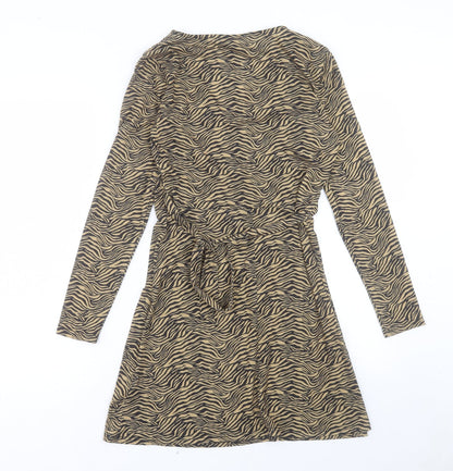 Miss Selfridge Womens Brown Animal Print Polyester A-Line Size 10 V-Neck Pullover