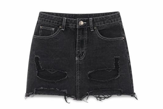 PRETTYLITTLETHING Womens Black Cotton A-Line Skirt Size 8 Button