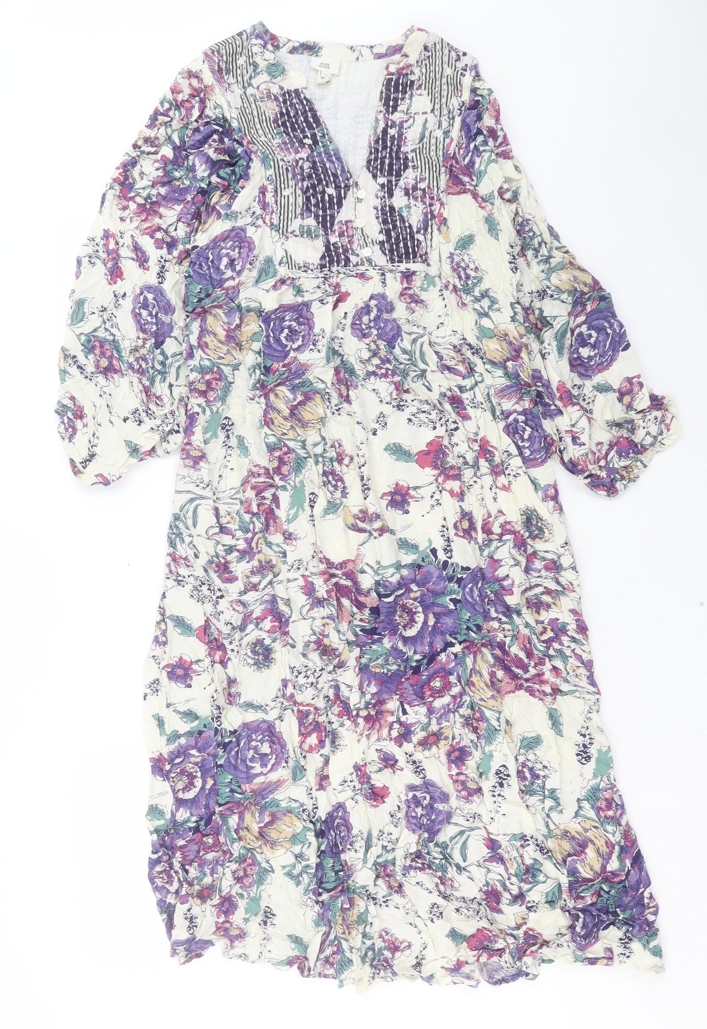 River Island Womens Purple Floral Viscose A-Line Size XS V-Neck Pullover