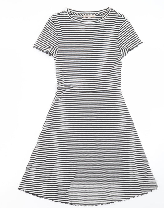 Marks and Spencer Womens White Striped Polyester A-Line Size 6 Crew Neck Pullover - Lettuce Edging