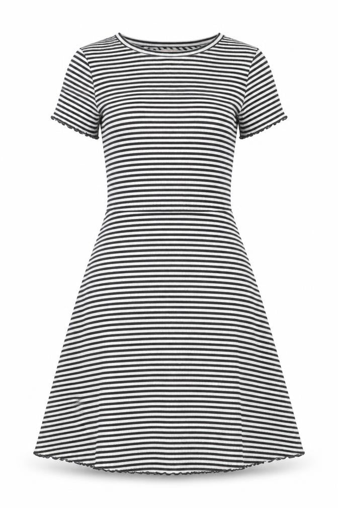 Marks & Spencer Womens White Striped Polyester A-Line Size 6 Crew Neck Pullover - Lettuce Edging