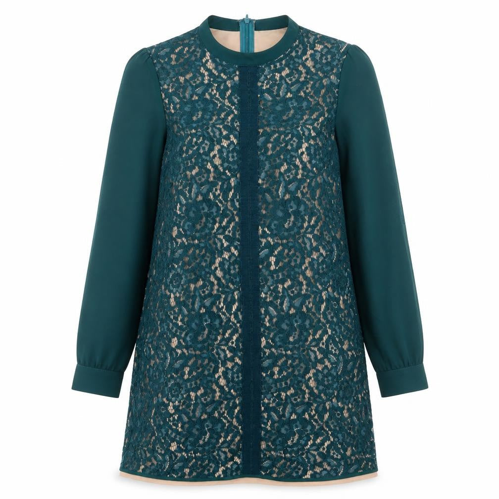Oasis Womens Green Cotton A-Line Size 8 Crew Neck Zip