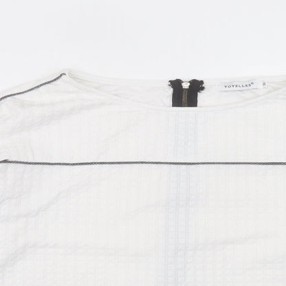 voyelles Womens White Polyester Basic T-Shirt Size 8 Boat Neck
