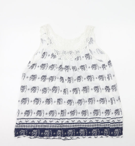 Preworn Womens Multicoloured Geometric Polyester Basic Tank Size M Round Neck - Elephant Print
