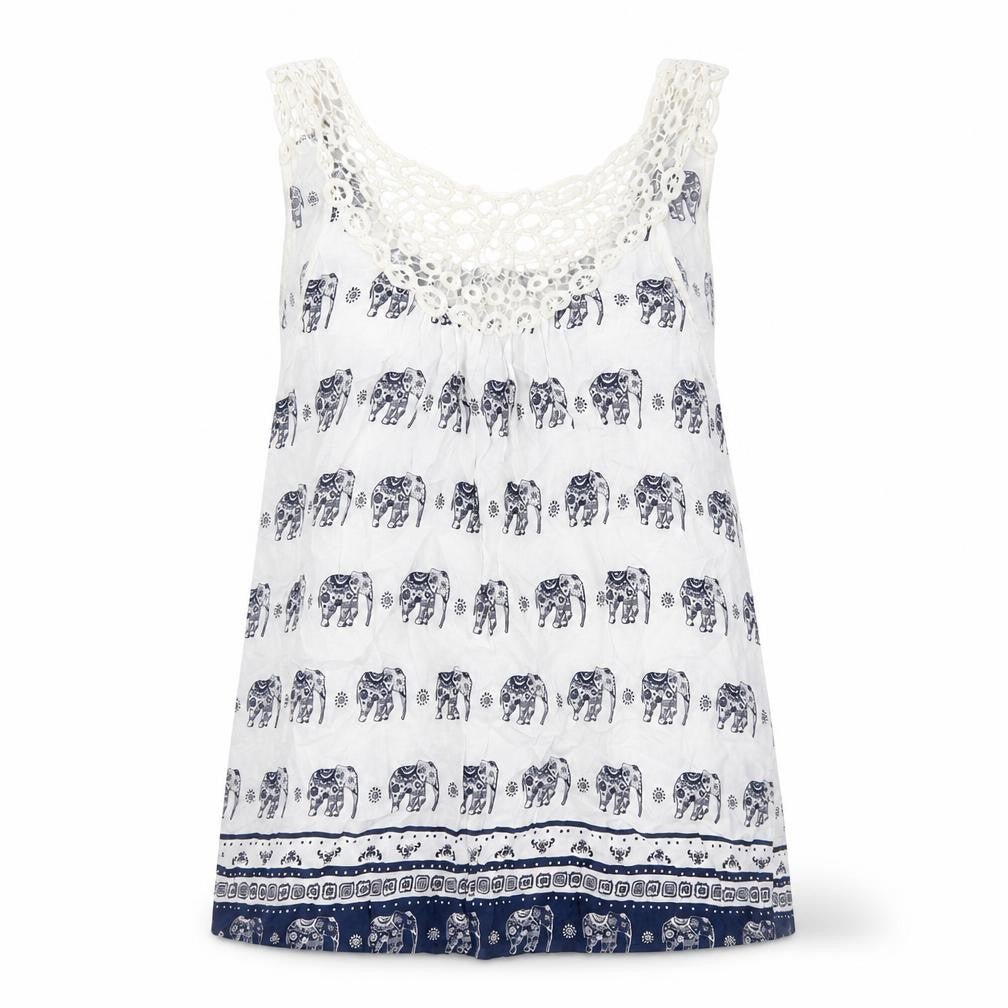 Preworn Womens Multicoloured Geometric Polyester Basic Tank Size M Round Neck - Elephant Print