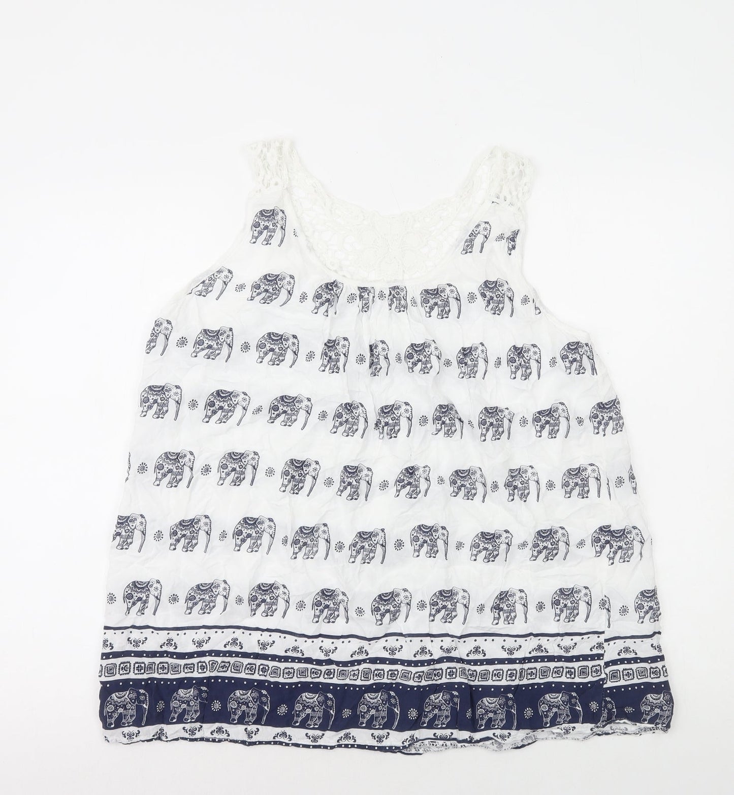 Preworn Womens Multicoloured Geometric Polyester Basic Tank Size M Round Neck - Elephant Print