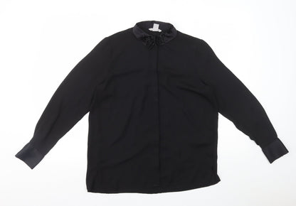 H&M Womens Black Polyester Basic Button-Up Size 8 Collared