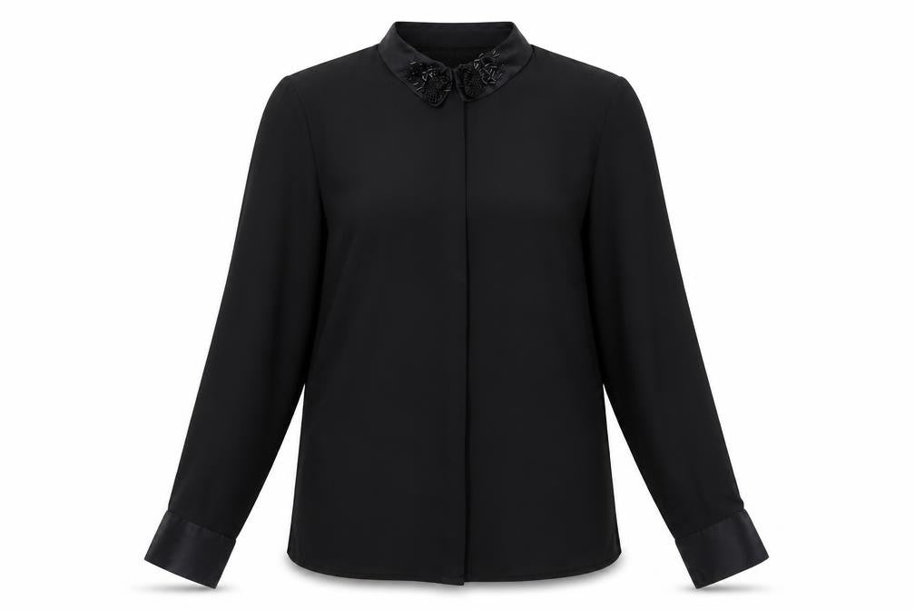 H&M Womens Black Polyester Basic Button-Up Size 8 Collared